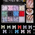12-grid nail art kit with colorful bows and pearls including picker pen and tweezers - Aurora Bowknot Decor Set (ZB77-S1)