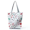 Canvas tote bag with medical patterns like stethoscopes and syringes for nurses. - White Cartoon Medical Equipment Print Style (hl4536)