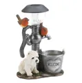 Solar powered resin garden puppy ornament with LED water pump and robins welcome - Style A-Dog
