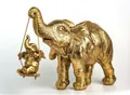 Detailed macro view of golden elephant resin statue featuring mother and baby trunk swing - Small / Gold Elephant Cradle Style