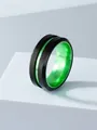Detailed macro view of black stainless steel ring with a vibrant green inner band - 8mm Green Beveled Edge