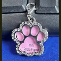 Shiny paw-shaped rhinestone pet dog tag with lobster clasp and mini photo frame - Paw Print Shape