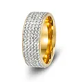 Elegante anillo de 8 mm de acero inoxidable dorado con cinco filas de cristales - 6 / Dorado