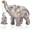 Elegant silver resin elephant figurine set with baby elephant swinging from the trunk - Small / Silver Elephant Cradle Style
