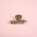 Detailed macro shot of creative pencil shaped hair claw clip in purple and yellow stripes - 8cm / Purple Striped Pencil Style