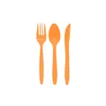 Vibrant orange plastic cutlery set including fork, spoon, and knife for theme parties. - Orange Knife