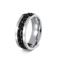 Polished mens stainless steel ring with a distinctive black chain inlay design - Silver Style with Black Chain Inlay (JWR006-BK)