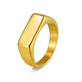 Minimalist polished gold rectangular signet ring made of durable stainless steel - Gold Simple Smooth Signet Style (JWR1933-GO)