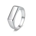 Minimalist polished silver stainless steel signet ring with rectangular flat top for men - Silver Simple Smooth Signet Style (JWR1933-SI)