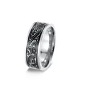 Mens vintage stainless steel ring featuring intricate black tribal wave patterns - Silver and Black Tribal Wave Style (JWR1918-SI)