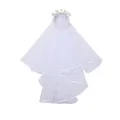Elegante diadema de perlas para novia con velo de tul blanco multicapa para fiesta - Con Velo - Diamante Irisado