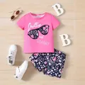 Rosa Sommer-Set für Mädchen mit Pretty and Smart T-Shirt und Shorts mit Blumenmuster - 90 / Oberteil Und Unterteil / Rosa
