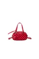 Elegante mini borsa bowling rossa a pois bianchi con ciondolo a stella rossa - Rosso