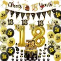 Kit de décoration pour 18e anniversaire noir et or avec ballons et bannière. - 18th Birthday Theme