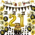 Kit de décoration complet pour 21e anniversaire avec ballons noir et or et bannière - 21st Birthday Theme