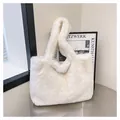 Grand sac cabas blanc en peluche douce et duveteuse pour femmes style mode hivernale - Blanc