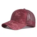 Berretto trucker traspirante in mesh mimetico bordeaux da donna per protezione solare - Adatto per Circonferenza Testa 55-59CM / Mimetico-Vino Rosso