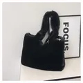 Stylish large black faux fur tote bag for women made of soft winter plush material - Black