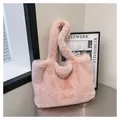 Soft pink faux fur tote bag for women, fluffy autumn winter plush handbag - Pink