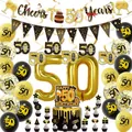 Gold and black 50th birthday party decoration set with balloons and banner - 50th Birthday Theme