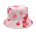 Stylish pink bucket hat with vibrant floral print for summer outdoor sun protection. - M (56-58cm) / Pink Red Lily Orchid Floral Print (24#)