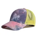Cappellino da baseball a rete tie-dye con foro per coda di cavallo e sfumatura. - Adatto per Circonferenza Testa 55-59CM / Cielo Stellato-Giallo