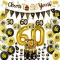 Elegant black and gold 60th birthday party decoration set with balloons and banner - 60th Birthday Theme