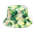 Fashionable green watercolor marble print bucket hat for outdoor sun protection - M (56-58cm) / Green Yellow Pink Watercolor Marble (45#)