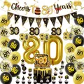 Complete 80th birthday party decoration set featuring gold number balloons and banners - 80th Birthday Theme