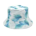 Printed bucket hat with blue watercolor floral pattern - M (56-58cm) / Blue White Cyan Abstract Watercolor (27#)
