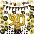 90th birthday party decoration kit with black and gold balloons and birthday banners - 90th Birthday Theme