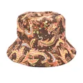 Stylish double-sided bucket hat with orange paisley print for outdoor sun protection. - M (56-58cm) / Dark Brown Orange Green Vintage Paisley (55#)