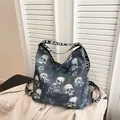 Bolso tote de gran capacidad con estampado de calavera y correas LOVE mujer - Verde