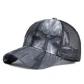 Cappellino da baseball in mesh grigio sfumato tie-dye traspirante per esterno donna - Adatto per Circonferenza Testa 55-59CM / Tie-dye-Nero