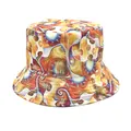 Vibrant psychedelic abstract print double-sided bucket hat for outdoor street fashion - M (56-58cm) / Orange Yellow Cyan Blue Psychedelic Art (12#)