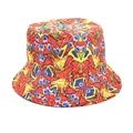 Reversible bucket hat with vibrant psychedelic kaleidoscopic print in red and yellow - M (56-58cm) / Red Yellow Blue Geometric Kaleidoscope (43#)