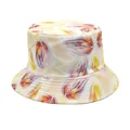 Stylish double-sided printed bucket hat for men and women with abstract flame pattern - M (56-58cm) / Off-white Pink Orange Flame Feather (26#)