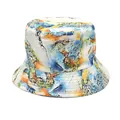 Fashionable double-sided bucket hat featuring vibrant abstract watercolor tie-dye print - M (56-58cm) / Sky Blue Orange Yellow Abstract Watercolor (28#)