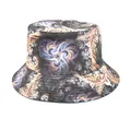 Reversible bucket hat with vibrant psychedelic fractal print for sun protection - M (56-58cm) / Dark Gold Purple Blue Psychedelic Spiral (36#)