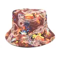 Stylish reversible colorful abstract print bucket hat for men and women outdoor street style - M (56-58cm) / Red Yellow Blue Brown Waves Circles (37#)