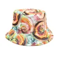 Unisex bucket hat with vibrant abstract colorful floral swirl print, stylish summer sun hat. - M (56-58cm) / Orange Pink Green Yellow Spiral Quilted (10#)