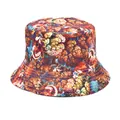 Unisex colorful fractal floral print double-sided bucket hat for outdoor summer sun protection - M (56-58cm) / Orange Red Purple Green Blue Fractal Floral (53#)