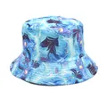 Blue marbled print reversible bucket hat for outdoor sun protection and street style. - M (56-58cm) / Blue Purple Marble Peacock Feather (42#)