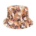 Stylish printed bucket hat with ornate baroque patterns for sun protection. - M (56-58cm) / Orange Gold White Brown Baroque Print (56#)