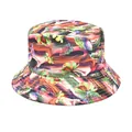 Vibrant reversible bucket hat featuring colorful butterfly and abstract floral patterns. - M (56-58cm) / Butterfly Floral Multicolor Fluid (57#)