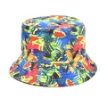 Vibrant tropical floral print bucket hat for summer outdoor sun protection. - M (56-58cm) / Yellow Green Blue Red Tropical Leaf (50#)