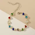 Elegante bracciale placcato oro 18 carati con tanti zirconi colorati a forma di cuore - Catena Oro