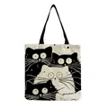 Detail of cute cartoon cat print on a durable cotton linen reusable tote bag. - Four Cartoon Cats Pattern (hm1239)
