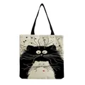 Close-up detail of cute scruffy cat illustration on cotton linen tote shopping bag. - Black and White Cat Combo with Heart (hm1302)