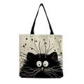 Detailed view of a cartoon frizzy cat print on a cream cotton linen tote bag - Large Funny Cartoon Cat Pattern (hm1303)